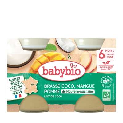 Brassé végétal au lait de coco - Mangue Pomme BIO - dès 6 mois, Babybio (2 x 130 g)