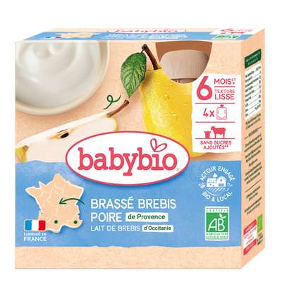 Gourde brassé de lait de brebis à la poire BIO - dès 6 mois, Babybio (4 x 85 g)