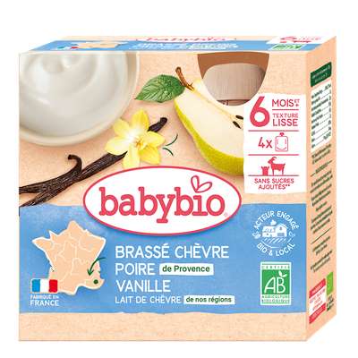 Gourde brassé de lait de chèvre poire et vanille BIO - dès 6 mois, Babybio (4 x 85 g)