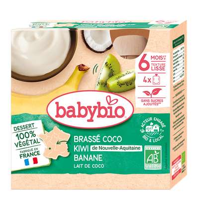 Gourde brassé coco kiwi et banane BIO - dès 6 mois, Babybio (4 x 85 g)