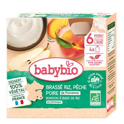 Gourde brassé riz pêche et poire BIO - dès 6 mois, Babybio (4 x 85 g)