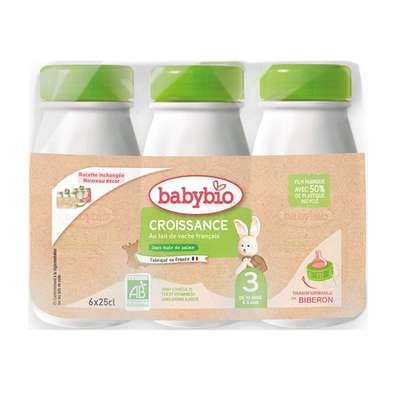 Croissance Liquide - Formule au Lait de Vache français BIO - dès 10 mois, Babybio (6 x 25 cl)