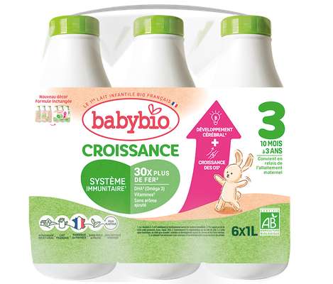 Croissance Liquide - Formule au Lait de Vache français BIO - dès 10 mois, Babybio (6 x 1 L)