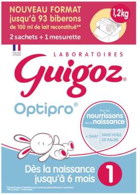 Lait 1er âge Optipro poudre dès la naissance, Guigoz (2 x 600 g)