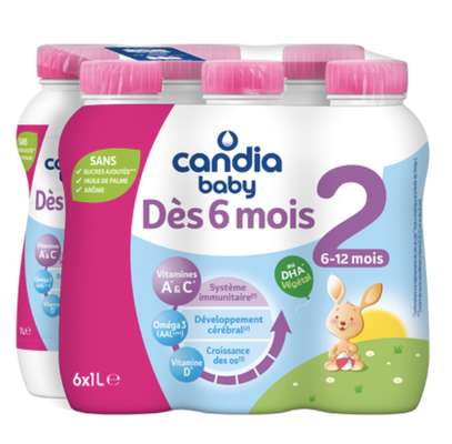 Lait 2ème âge bouteille plastique - de 6 à 12 mois, Candia  (6 x 1 L)