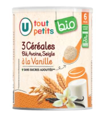 Lait céréales blé, avoine, seigle à la vanille BIO - de 6 à 12 mois, U Tout Petits BIO  (220 g)