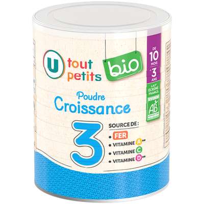 Lait en poudre croissance 3ème âge BIO - dès 12 mois, U Tout Petits BIO (800 g)