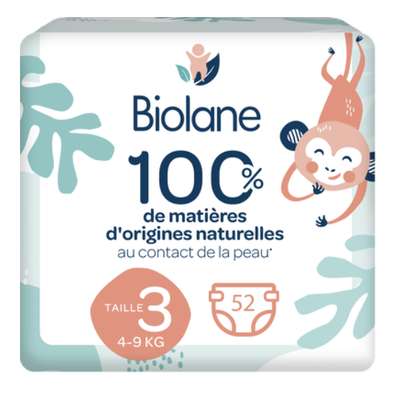 Couches éco responsable T3 / 4-9kg, Biolane (x 52)