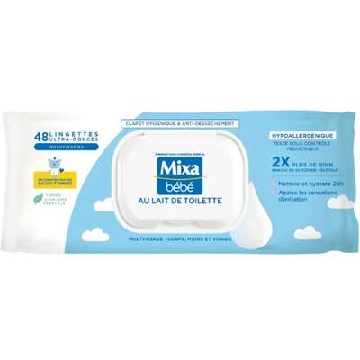 Bébé lingettes au lait de toilette, Mixa (x 48)