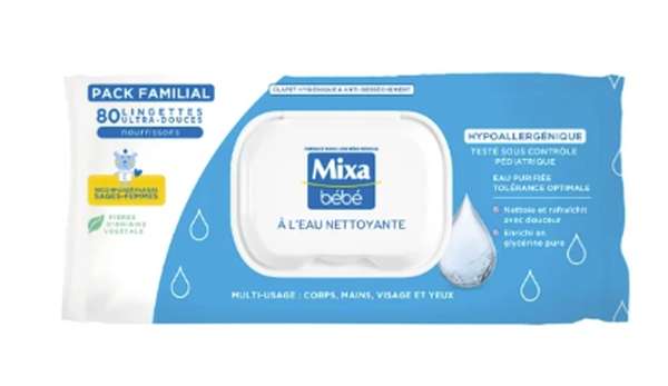 Lingettes bébé à l'eau nettoyante Hypoallergénique, Mixa Bébé (x 80)