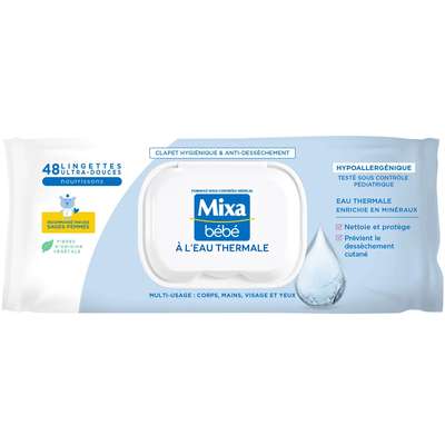 Lingettes à l'eau thermale, Mixa bébé (x 48)