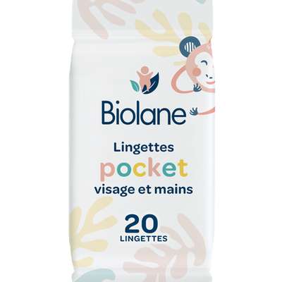 Lingettes Pocket visage et mains, Biolane (x 20)