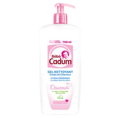 Gel Bébé nettoyant corps cheveux hypoallergénique huile amande bio, Cadum   (750 ml)