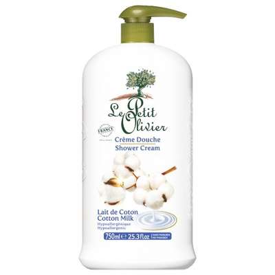 Crème douche extra douce lait de coton, Le Petit Olivier (750 ml)