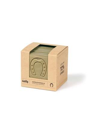 Savon de Marseille Pur Olive en cube tranché, Fer A Cheval (4 x 65 g)