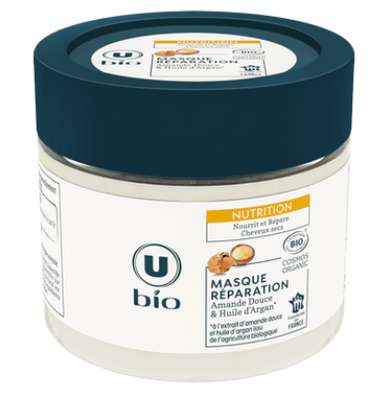 Masque réparation nutrition cheveux secs Amande douce & Huile d'Argan, U BIO (300 ml)