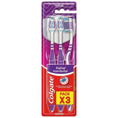Brosse à dents medium flexible Zig Zag, Colgate (x3) (très petit calibre)