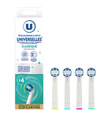 Têtes de brosse à dents Universelles classique, U (x 4)