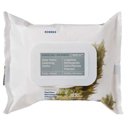 Lingettes démaquillantes biodégradables - Thé Olympus, Korres (x 30)