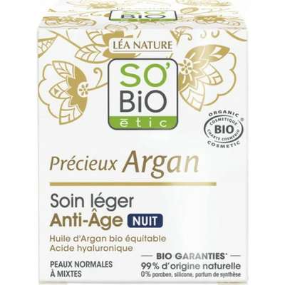 Soin de nuit léger anti-âge Précieux Argan, So'Bio Etic (50 ml)