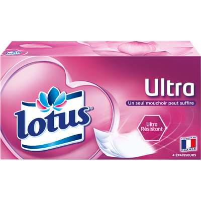 Boite de mouchoirs blancs Ultra Résistant, Lotus (x 72)