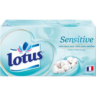 Boite de mouchoirs blancs Sensitive, Lotus (x 80)