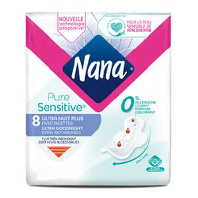 Serviettes Ultra pure sensitive night, Nana (x 8)