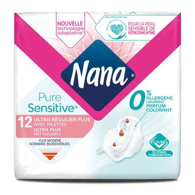 Serviettes pure sensitive avec ailettes Normal+, Nana (x 12)