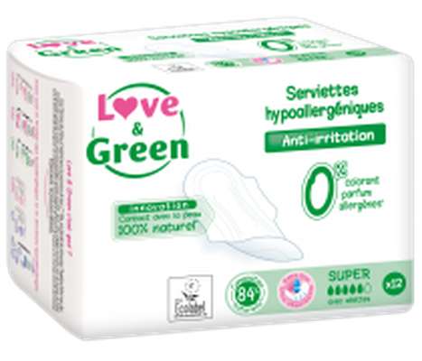Serviettes super hypoallergéniques, Love & Green (x 12)