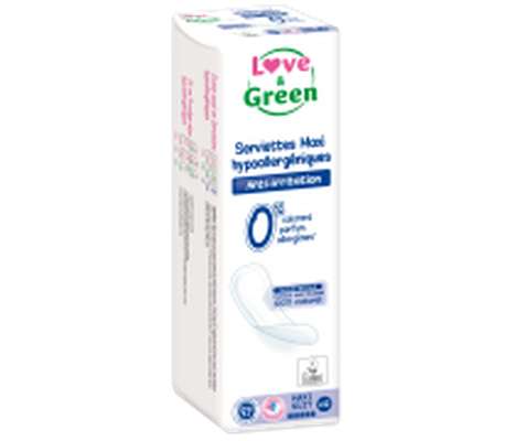 Serviettes maxi hypoallergéniques 0% anti irritation Love & Green (x 12)