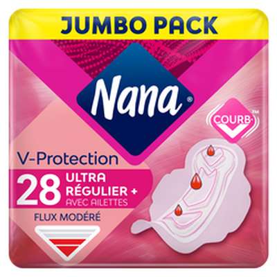 Serviettes ultra régulier plus jumbo pack, Nana (x 28)