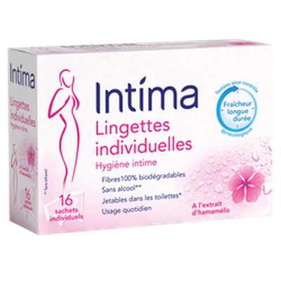Lingettes intimes à l'hammamélis, Intima x 16