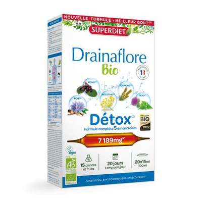 Drainaflore bio Détox, Superdiet (20 ampoules de 15ml )