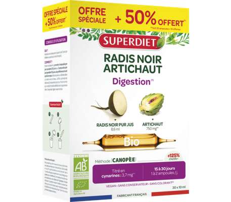 Radis noir Artichaut bio Digestion, Superdiet (20+10 ampoules de 10ml )