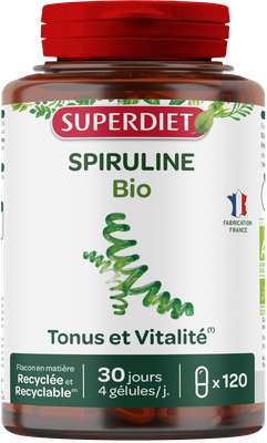 Spiruline Bio tonus et vitalité, Superdiet (120 gélules)