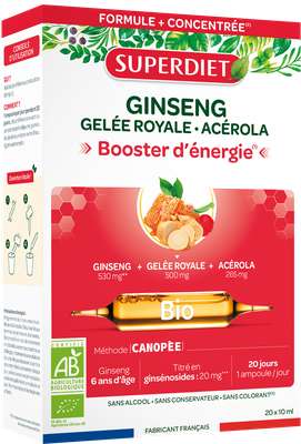 Ginseng gelée royale acérola BIO, Superdiet (20 ampoules, 10 ml)