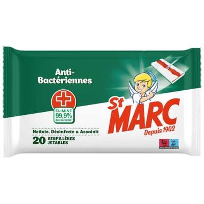 Lingettes serpillières jetables anti-bactériennes, St Marc (x 20)