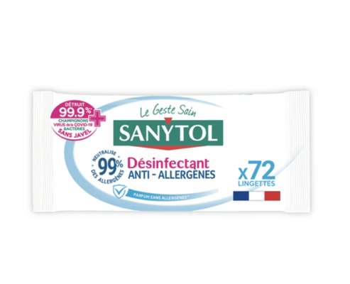 Lingettes multi-usages désinfectantes anti-allergènes, Sanytol (x 72)