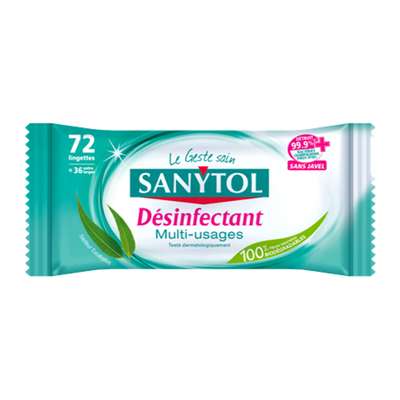 Lingettes désinfectantes multi-usages, Sanytol (x 36 extra larges)