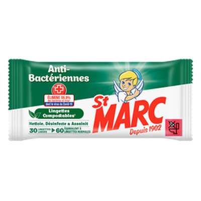 Lingettes compostables anti-bactériennes, St Marc (x 30)