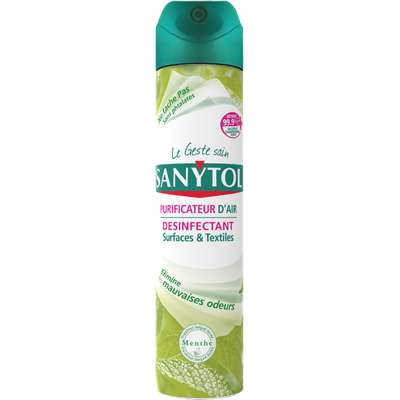 Purificateur d'air, désinfectant surfaces et textiles Menthe, Sanytol (300 ml)