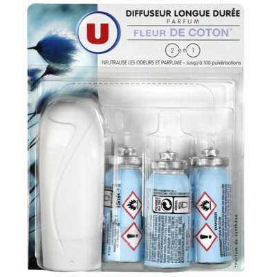 Diffuseur longue durée + 3 recharges parfum fleurs de coton, U (105g)