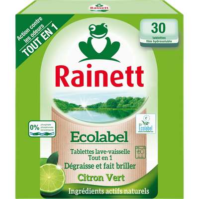 Tablettes pour lave-vaisselle tout en 1 citron vert, Rainett (x 30)
