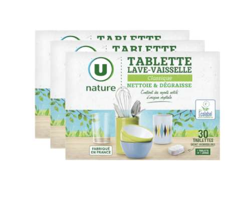 Lot de 3 x Tablettes lave-vaisselle classique, U Nature ( x 30)