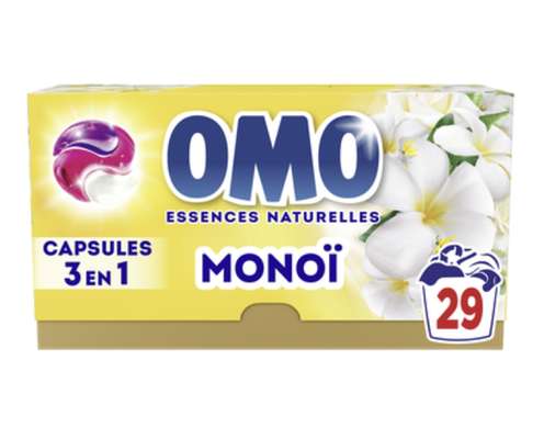 Lessive capsules 3 en 1 essences naturelles au monoï, Omo (x 29 pods, 502 g)