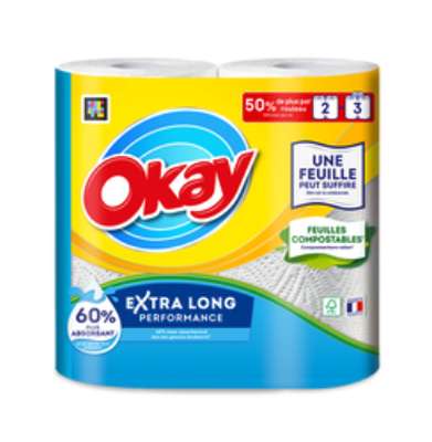 Essuie-tout blanc extra long, Okay (x 2 = 3 rouleaux)