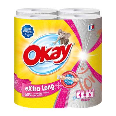 Essuie-tout extra long décoré, Okay (x 4 = 6 rouleaux)