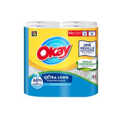 Essuie-tout extra long blanc, Okay (x 4 = 6 rouleaux)