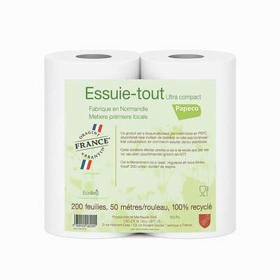 Essuie-tout blanc 100% recyclé, Papeco (200 feuilles)