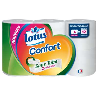 Papier toilette Confort sans tube 2x plus long, Lotus (x 6 = 12 rouleaux)